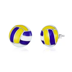 (image pour) Boucles d'oreilles à clous de style Pandora avec motif de volley-ball dynamique - SCE902