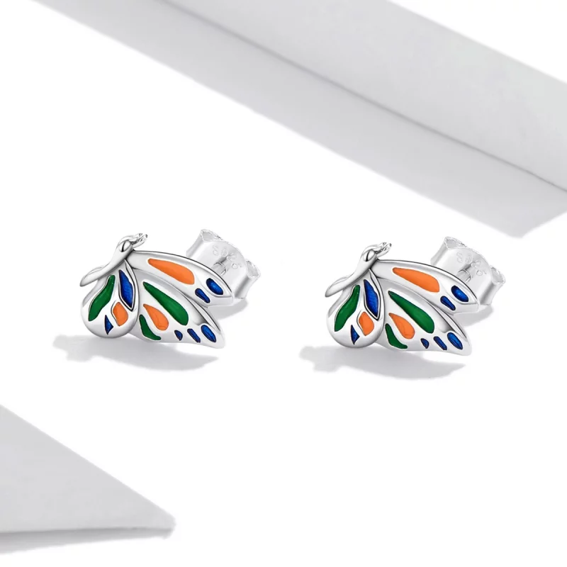 (image pour) Boucles d'oreilles clous de style Pandora avec papillon brillant - SCE1359 - Afficher 2