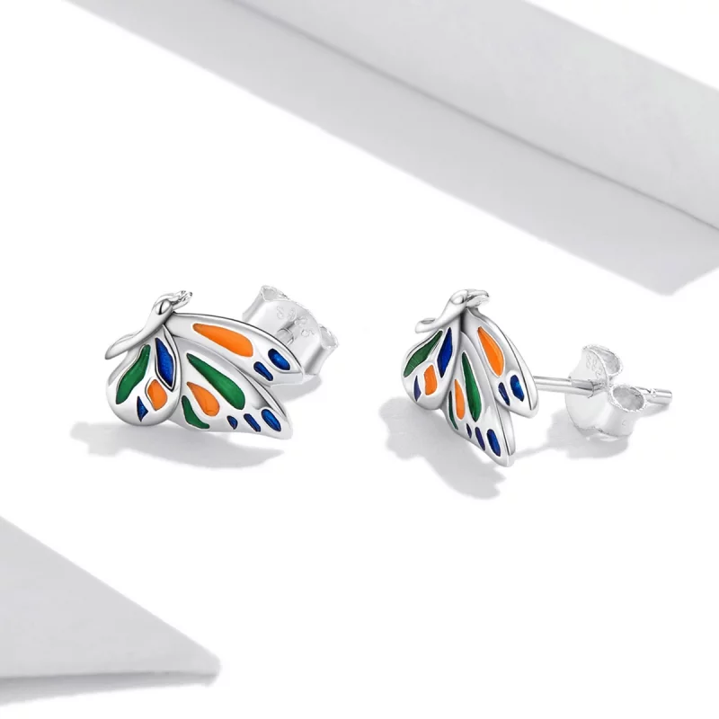 (image pour) Boucles d'oreilles clous de style Pandora avec papillon brillant - SCE1359 - Afficher 3