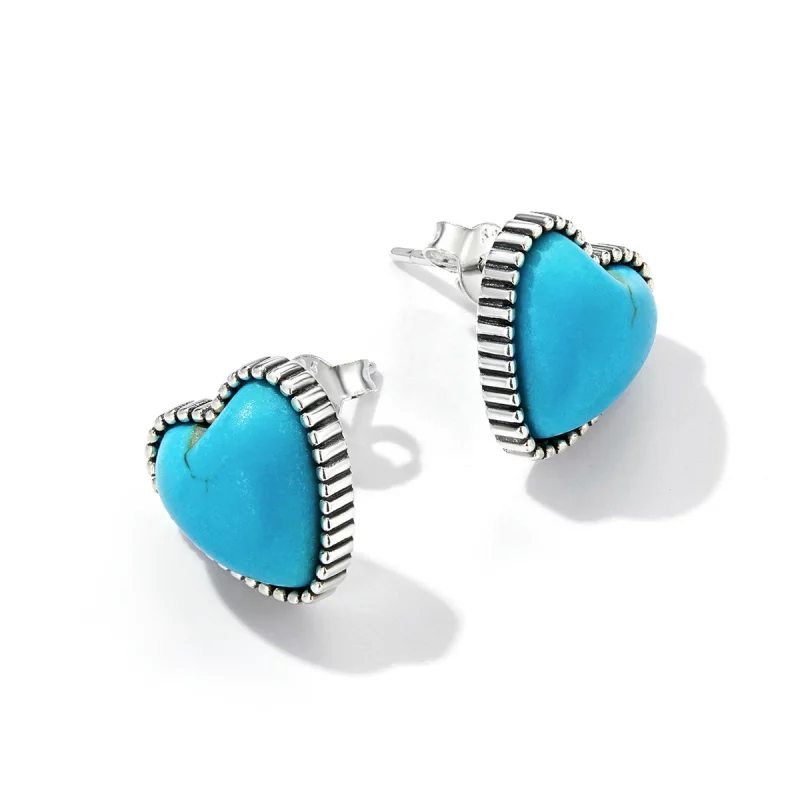 (image pour) Boucles d'oreilles clous de style Pandora avec pierres turquoise - BSE591 - Afficher 4