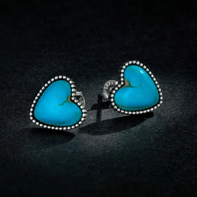 (image pour) Boucles d'oreilles clous de style Pandora avec pierres turquoise - BSE591 - Afficher 5