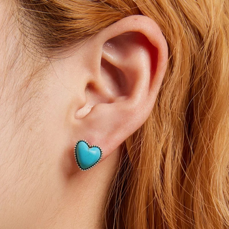 (image pour) Boucles d'oreilles clous de style Pandora avec pierres turquoise - BSE591 - Afficher 7