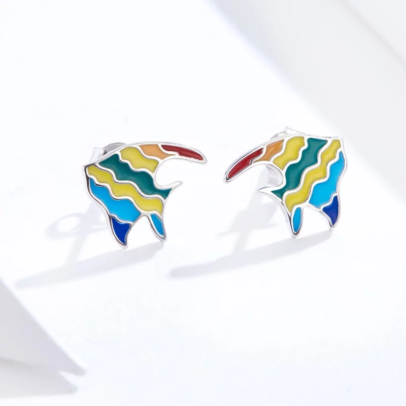 (image pour) Boucles d'oreilles clous de style Pandora avec poissons arc-en-ciel - SCE824 - Afficher 2