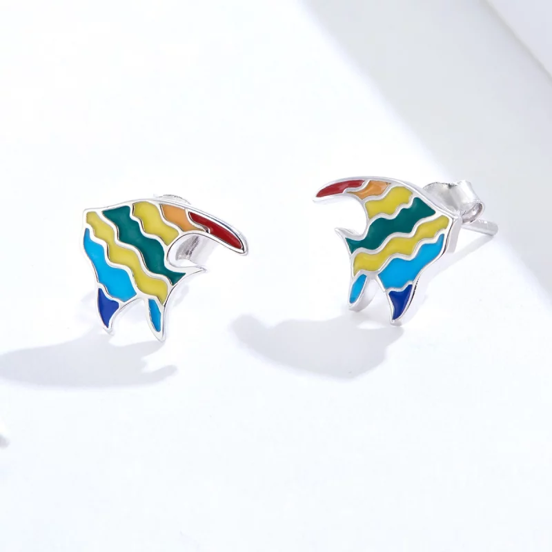 (image pour) Boucles d'oreilles clous de style Pandora avec poissons arc-en-ciel - SCE824 - Afficher 3