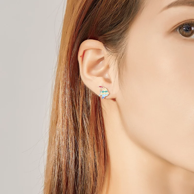 (image pour) Boucles d'oreilles clous de style Pandora avec poissons arc-en-ciel - SCE824 - Afficher 7