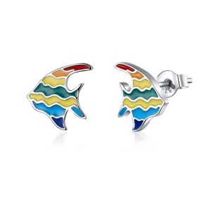 (image pour) Boucles d'oreilles clous de style Pandora avec poissons arc-en-ciel - SCE824