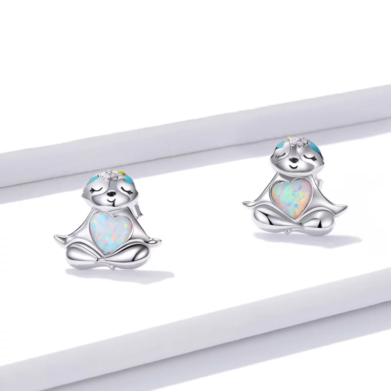(image pour) Boucles d'oreilles à clous de style Pandora en forme de paresseux - BSE483 - Afficher 2