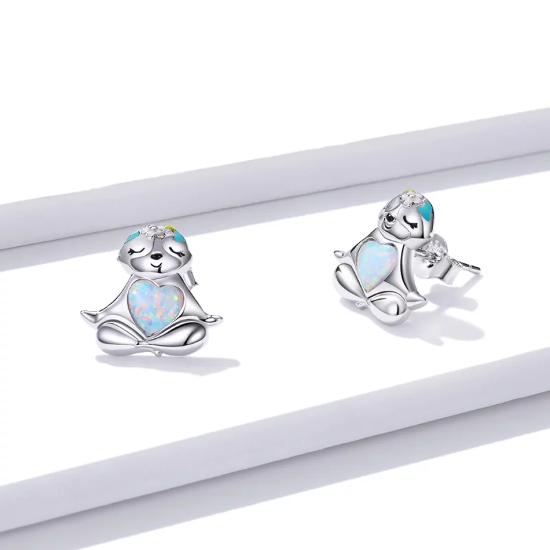 (image pour) Boucles d'oreilles à clous de style Pandora en forme de paresseux - BSE483 - Afficher 3