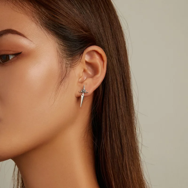 (image pour) Boucles d'oreilles clous de style Pandora en forme de poignard rose - SCE1349 - Afficher 7