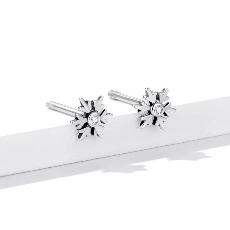 (image pour) Boucles d'oreilles clous de style Pandora magnifiques flocons de neige - BSE529 - Afficher 2