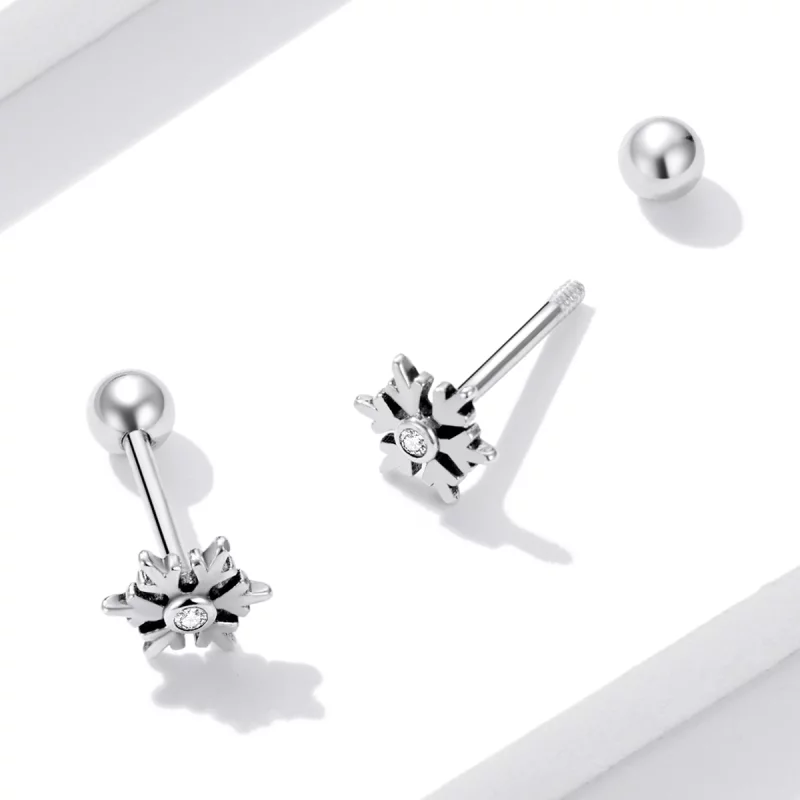 (image pour) Boucles d'oreilles clous de style Pandora magnifiques flocons de neige - BSE529 - Afficher 3
