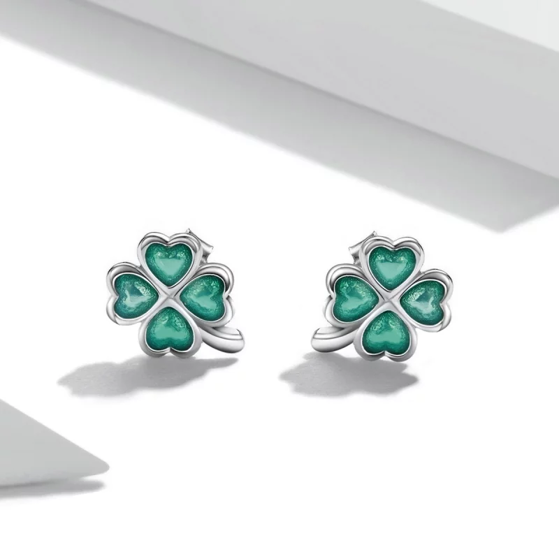 (image pour) Boucles d'oreilles clous de style Pandora à quatre feuilles de trèfle - SCE1346 - Afficher 2