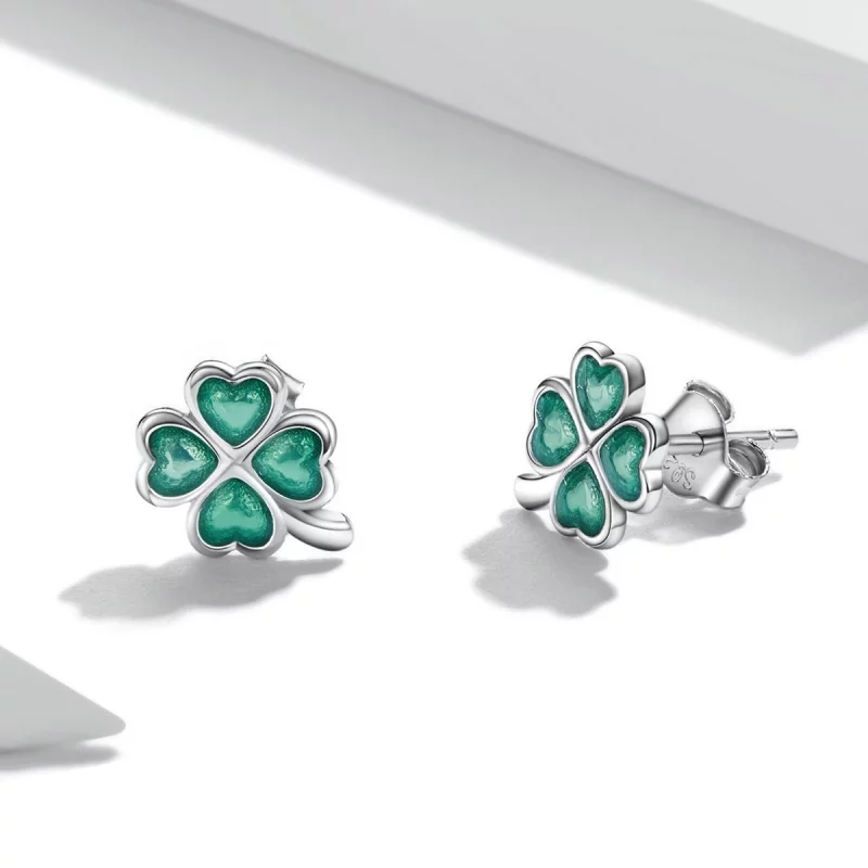 (image pour) Boucles d'oreilles clous de style Pandora à quatre feuilles de trèfle - SCE1346 - Afficher 3