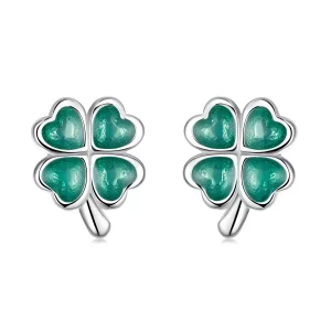 (image pour) Boucles d'oreilles clous de style Pandora à quatre feuilles de trèfle - SCE1346