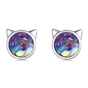(image pour) Boucles d'oreilles clous de style Pandora, tête de chat à motif écailles de poisson - SCE1301