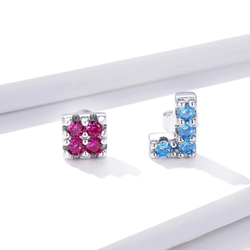 (image pour) Boucles d'oreilles à clous de style Tetris Pandora - BSE365 - Afficher 2