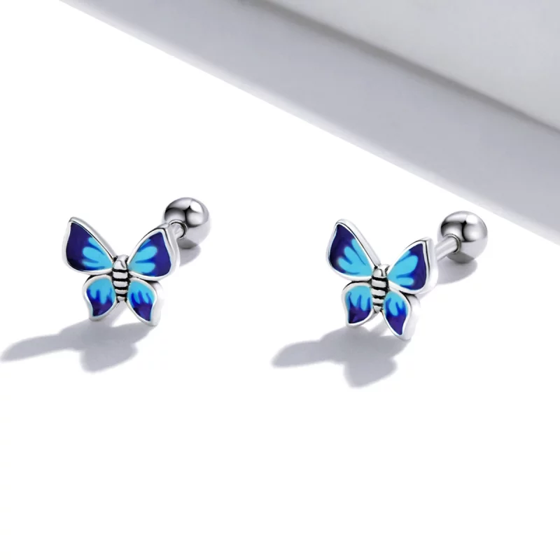 (image pour) Boucles d'oreilles à clous délicates de style Pandora avec papillon - SCE1285 - Afficher 2