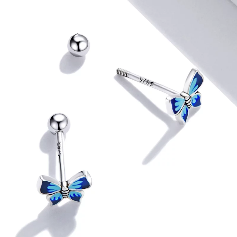 (image pour) Boucles d'oreilles à clous délicates de style Pandora avec papillon - SCE1285 - Afficher 3