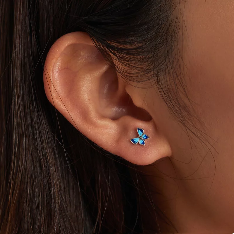 (image pour) Boucles d'oreilles à clous délicates de style Pandora avec papillon - SCE1285 - Afficher 7