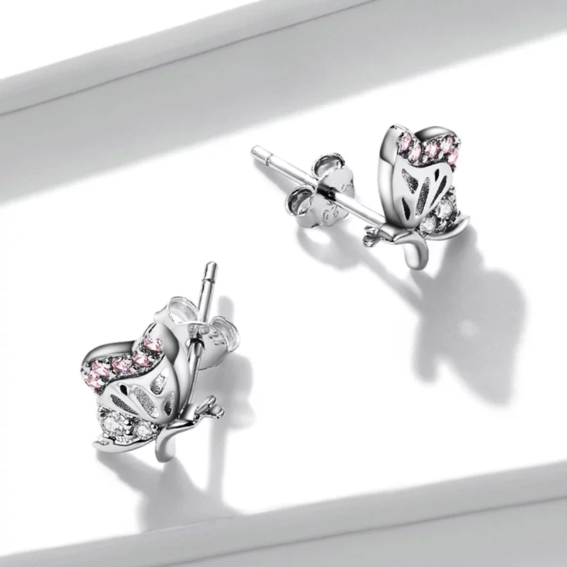 (image pour) Boucles d'oreilles à clous délicates de style Pandora avec un papillon - BSE574 - Afficher 2
