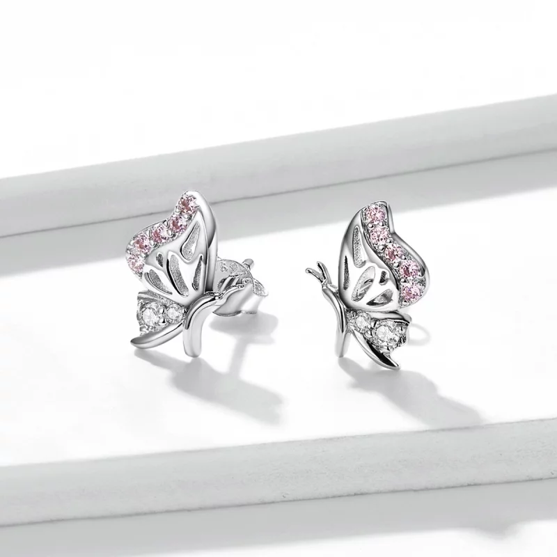 (image pour) Boucles d'oreilles à clous délicates de style Pandora avec un papillon - BSE574 - Afficher 3