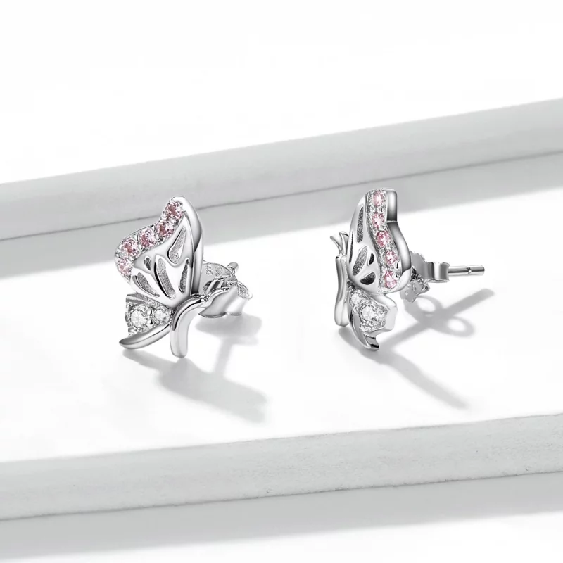 (image pour) Boucles d'oreilles à clous délicates de style Pandora avec un papillon - BSE574 - Afficher 4