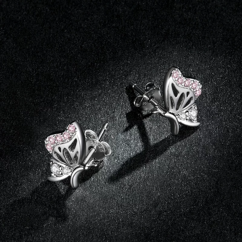(image pour) Boucles d'oreilles à clous délicates de style Pandora avec un papillon - BSE574 - Afficher 5