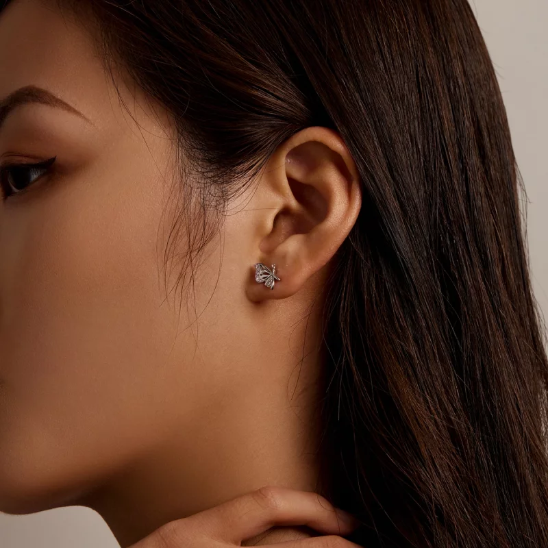 (image pour) Boucles d'oreilles à clous délicates de style Pandora avec un papillon - BSE574 - Afficher 7
