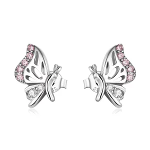 (image pour) Boucles d'oreilles à clous délicates de style Pandora avec un papillon - BSE574