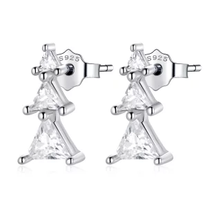(image pour) Boucles d'oreilles clous délicates de style Pandora avec un sapin de Noël - SCE1268-A