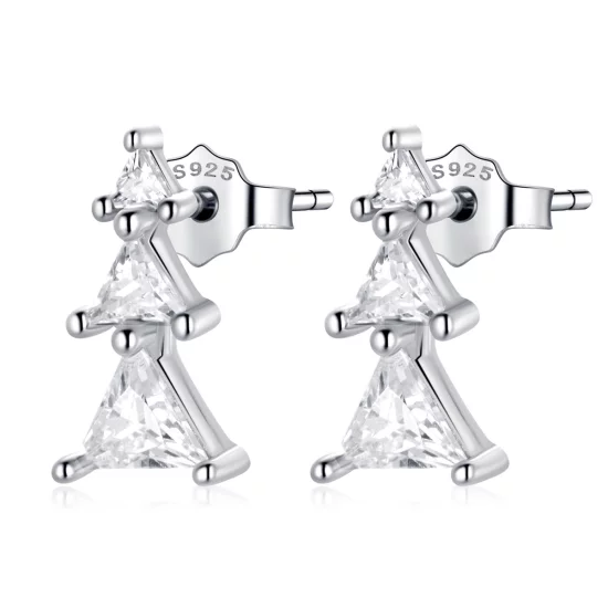 (image pour) Boucles d'oreilles clous délicates de style Pandora avec un sapin de Noël - SCE1268-A