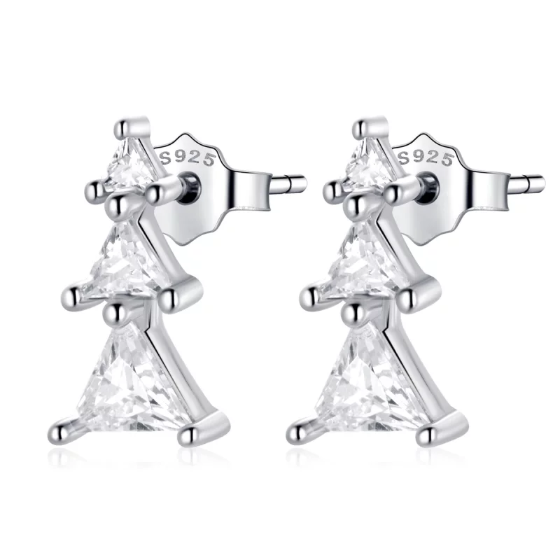 (image pour) Boucles d'oreilles clous délicates de style Pandora avec un sapin de Noël - SCE1268-A