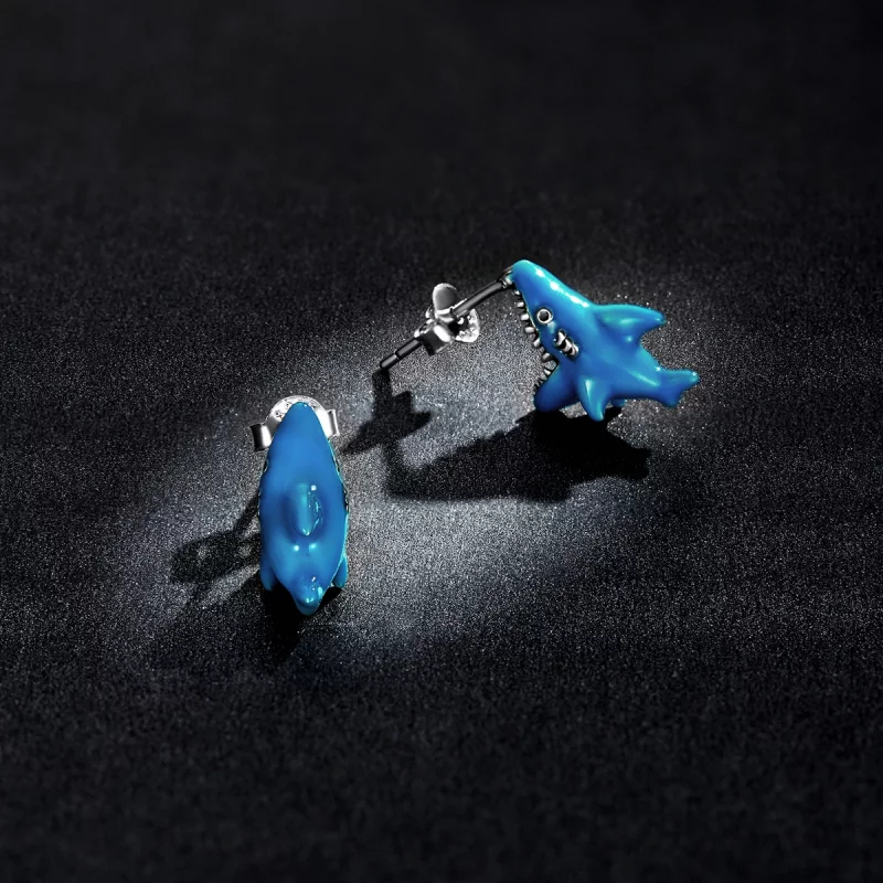 (image pour) Boucles d'oreilles à clous drôles de style Pandora avec petit requin - BSE563 - Afficher 5