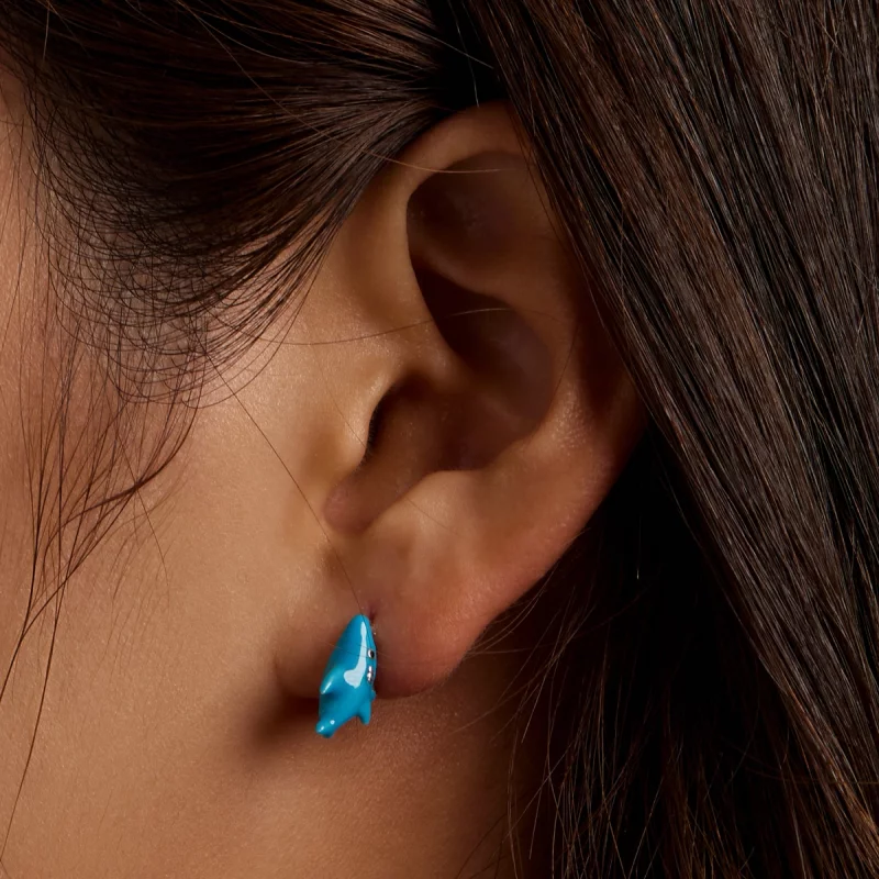 (image pour) Boucles d'oreilles à clous drôles de style Pandora avec petit requin - BSE563 - Afficher 7