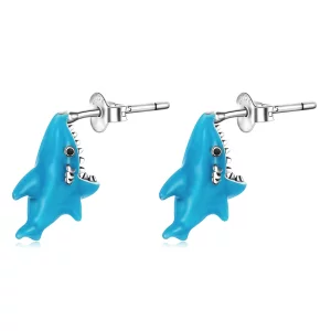 (image pour) Boucles d'oreilles à clous drôles de style Pandora avec petit requin - BSE563