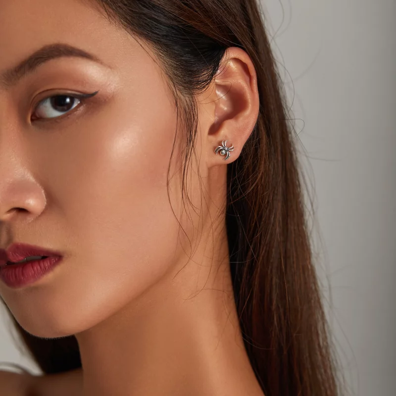 (image pour) Boucles d'oreilles à clous en forme d'araignée à huit pattes - Style Pandora - S - Afficher 5