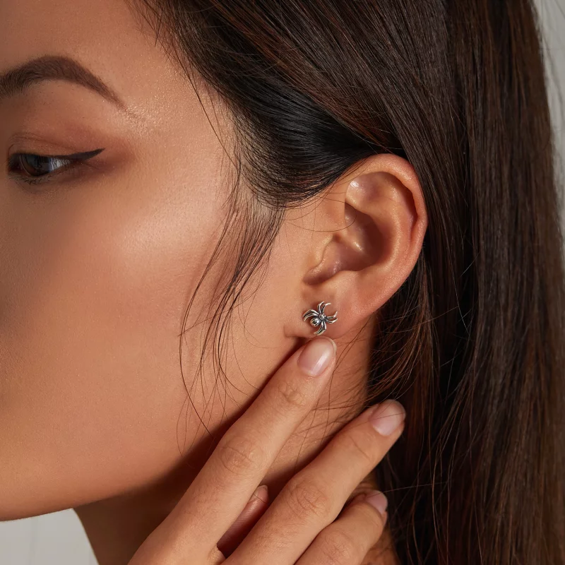 (image pour) Boucles d'oreilles à clous en forme d'araignée à huit pattes - Style Pandora - S - Afficher 6