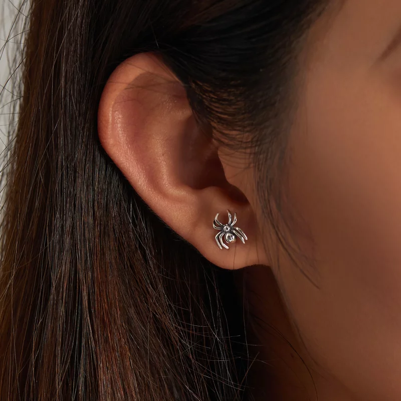 (image pour) Boucles d'oreilles à clous en forme d'araignée à huit pattes - Style Pandora - S - Afficher 7