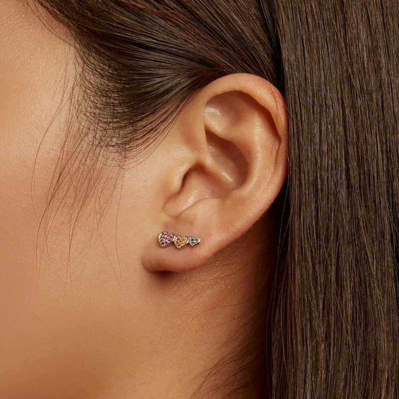(image pour) Boucles d'oreilles clous en forme de cœurs colorés de style Pandora - BSE588 - Afficher 7