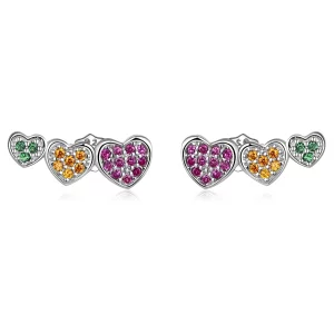 (image pour) Boucles d'oreilles clous en forme de cœurs colorés de style Pandora - BSE588