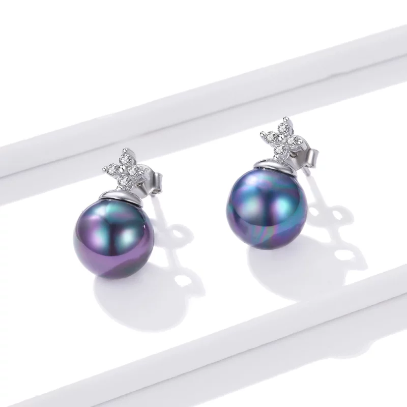 (image pour) Boucles d'oreilles clous en perles brillantes style Pandora - BSE498 - Afficher 2