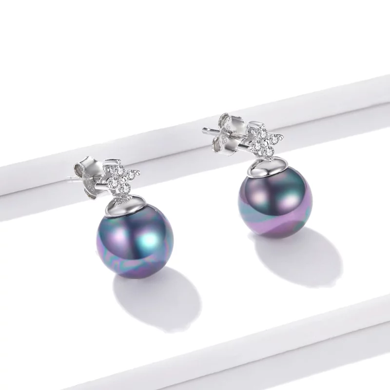 (image pour) Boucles d'oreilles clous en perles brillantes style Pandora - BSE498 - Afficher 3