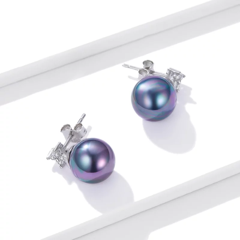 (image pour) Boucles d'oreilles clous en perles brillantes style Pandora - BSE498 - Afficher 4