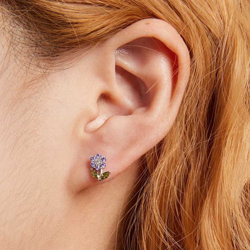 (image pour) Boucles d'oreilles clous en style Pandora avec de délicates fleurs - BSE592-VT - Afficher 3