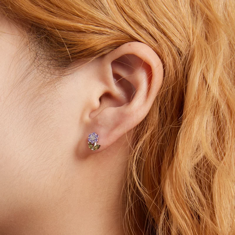(image pour) Boucles d'oreilles clous en style Pandora avec de délicates fleurs - BSE592-VT - Afficher 4