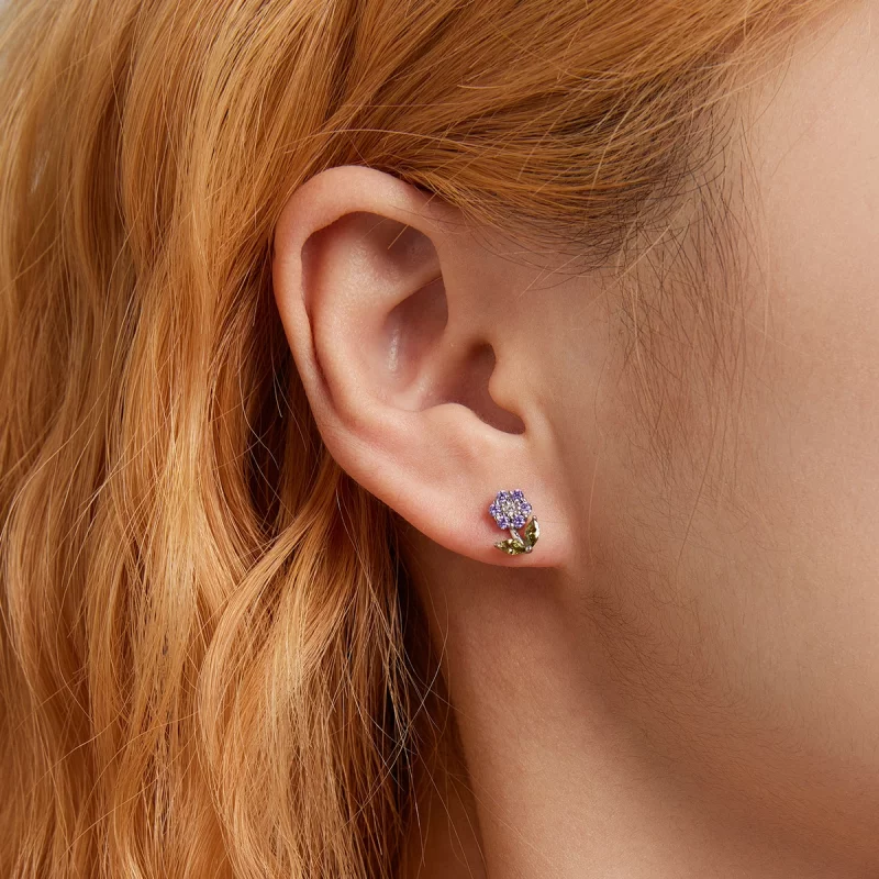 (image pour) Boucles d'oreilles clous en style Pandora avec de délicates fleurs - BSE592-VT - Afficher 5