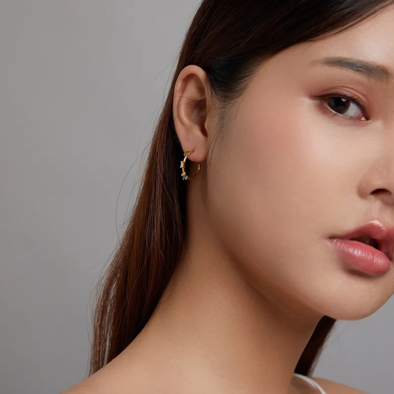(image pour) Boucles d'oreilles à clous en zircon coloré de style Pandora - SCE1211 - Afficher 5