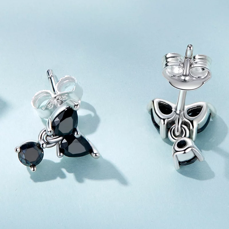 (image pour) Boucles d'oreilles à clous en zircone noire de style Pandora - SCE1507 - Afficher 3