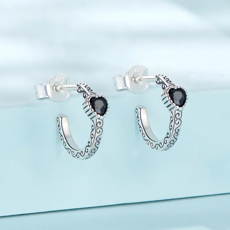 (image pour) Boucles d'oreilles à clous en zircone noire vintage de style Pandora - SCE1520 - Afficher 2