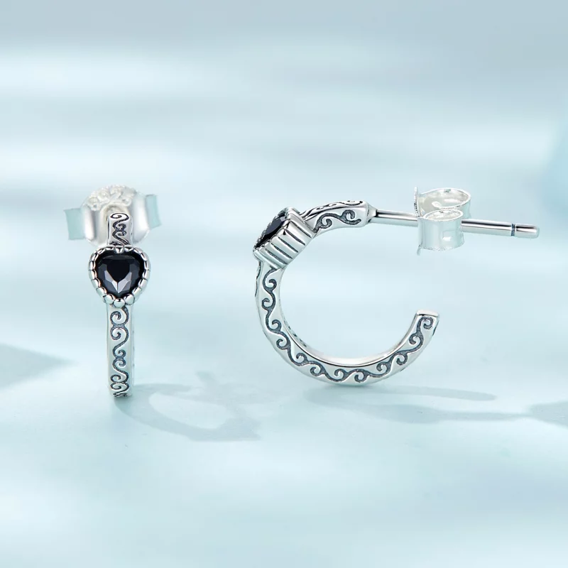 (image pour) Boucles d'oreilles à clous en zircone noire vintage de style Pandora - SCE1520 - Afficher 3